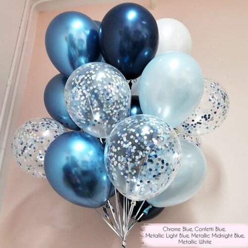 Blue Confetti Latex Balloon Set Happy Birthday Balloons Bouquet Chrome Gold Helium Ballons Boy Girl Baby Shower Party Supplies