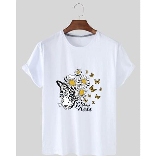 Summer Womens Blouse Personality Fashion Breathable Print Fitness Short Sleeve T-shirt Cotton O Collar Short SleeveT-shirtWomen