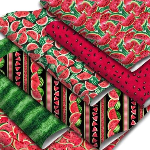 Fruit Theme Faux Leather Sheets Watermelon Striped Printed Synthetic Leather Fabric 20x33cm for DIY Earrings Hair Bows Crafts