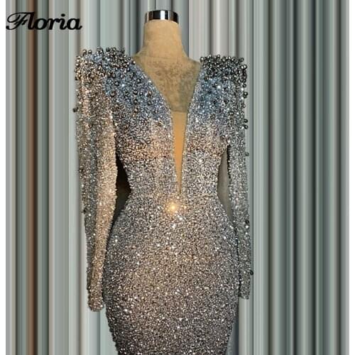 Muslim Sparkly Sliver Prom Dresses Long Plus Size African Party Dress 2020 Custom Dubai Kaftans Robe De Soiree Evening Dress