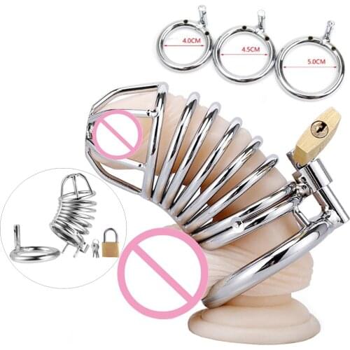 Male Stainless Steel Chastity Cage Sex Cock Prison Prevent Derailed Penis Sleeve Ring Ball Stretcher Lock Bdsm Bondage Sex Tools