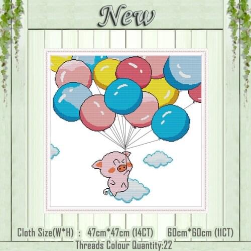 Balloon and pig cartoon home decor painting counted printed on canvas DMC 11CT 14CT kits Cross Stitch embroidery needlework Sets