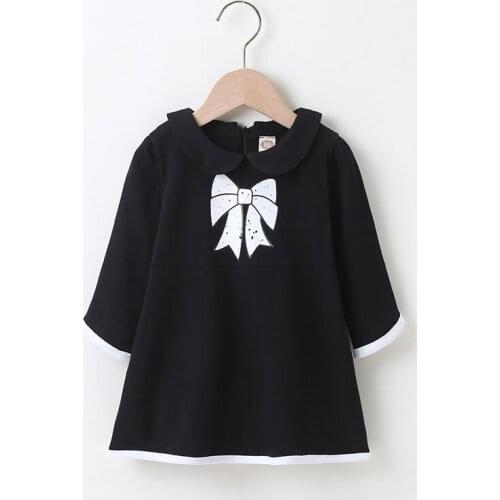Girls spring long-sleeved dress childrens clothing girls bow pattern dress for 2-6 years old