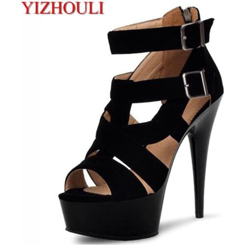 Womens sexy heels are 15 cm high in summer chic black gladiator sandals