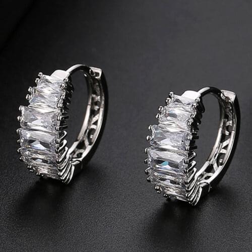 HUAMI India Jewelry Round Hoop Earrings Lady Blue Zircon White Gold Color Semi-Precious Stones Joyeria Fina Para Mujer Party