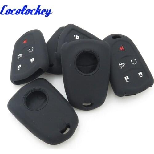 Cocolockey Silicone Cover Key Case Shell Fob for Cadillac SRX XTS CTS ATS-L 5 Button No Logo with A Hole on Backside