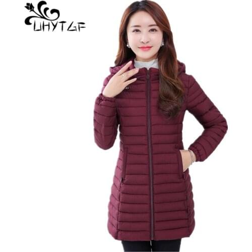 UHYTGF Female cotton clothing coats Winter jacket Women Down cotton ladies Korean thin coat women 6XL Plus size Parka coats X429