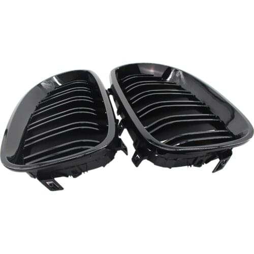 Set Left&Right Front Hood Grills Replace for BMW E60 2004—2009 Gloss Black