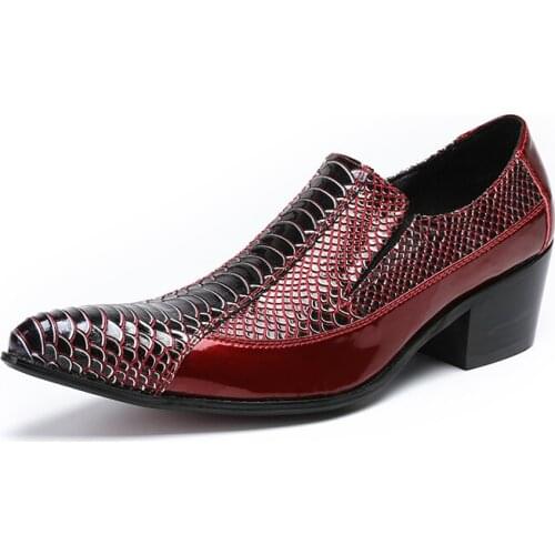 Elevator personality fashion serpentine pattern leather shoes pointed toe mens tidal current embossed cowhide mens business