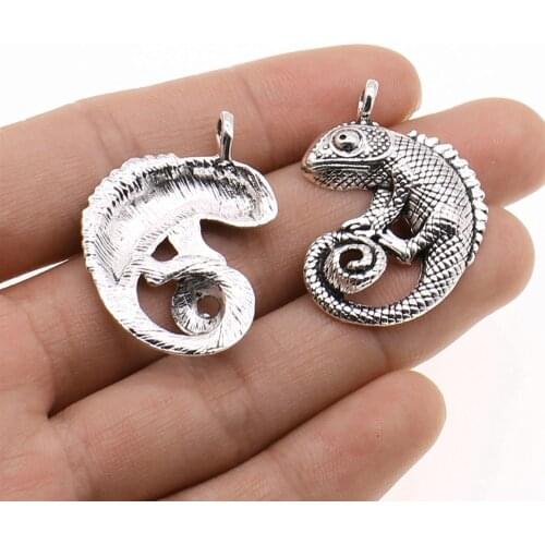 WYSIWYG 3pcs Charms Lizard Chameleon Antique Silver Color 26x36mm Metal Alloy Jewelry DIY Accessories
