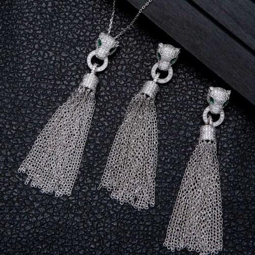 Zlxgirl jewelry Brand leopard Cooper chain wedding jewelry sets metal cubic zircon necklace and earring bijoux set neclace gift