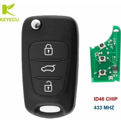 KEYECU Replacement Flip Remote Car Key Fob 3 Button 433MHz With ID46 Chip for Hyundai I20 2009-2012 OKA-185T