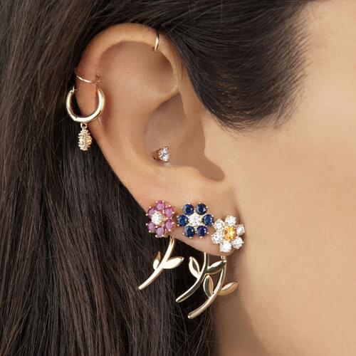 925 Sterling Silver Ear Needle Sunflowers Colorful Crystal Stud Earrings for Women Trendy Personality Earrings Fashion Jewelry
