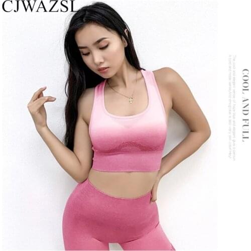 Yoga ladies gradient color tops fitness ladies shockproof sports bras yoga sports bras gym running yoga fixed chest pad tops