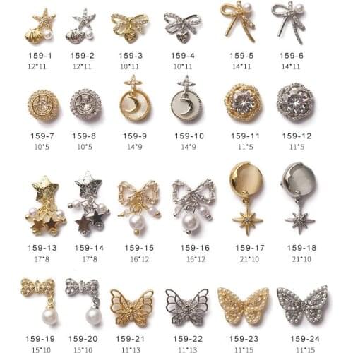 10pcs/lot Smiley Butterfly Bow Starfish Zircon Alloy Crystal Rhinestones Nail Art Decorations Nails Accessories Supplies Charms