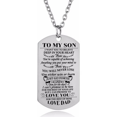 12PC/Lot Charm Stainless Steel Dog Tag Pendant Family Fathers Dad Love Son Necklace Men Boys Children Gift Inspirational Jewelry