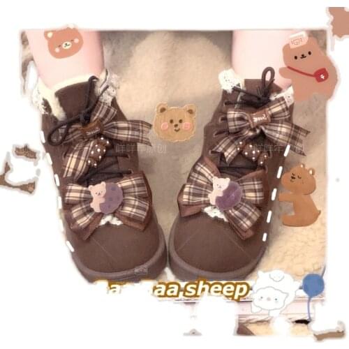2020 Autumn/winter Kawaii Lolita Boots For Womens Soft Girl Plus Velvet Cute Lolita Flats Loli Boots Jk Cosplay Anime Lolita