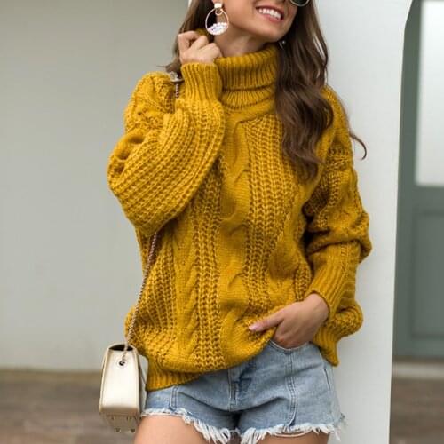 2021 Autumn Winter Turtleneck Sweater Women Loose Oversized Elegant Warm Knitted Pullovers Fashion Solid Tops Knitwear Jumpers