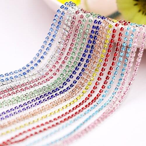 2D Claw Cup Rhinestones Chain 1 Meter 2.0mm Shiny Crystals Strass Sewing On Rhinestones For Needlework Stones Chain For Clothes