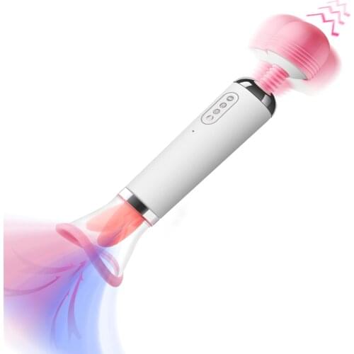 Clitoris Nipple Stimulator Heating Tongue Licking Sucking Vibrators for Women Sex Toys 3 in 1 Power Magic Wand AV Masturbator