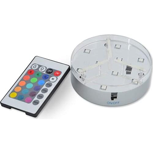 4 Inch Round Color-Changing LED Vase Base Light with Remote Control, 9 LEDs for Lighted Base for Vases,Glass Art, Aquarium