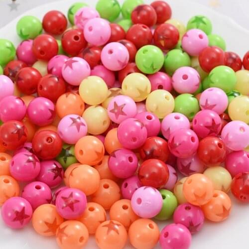 30-90Pcs/Pack Mixed Color Round Shape Acrylic Beads With Five-Pointed Star For Handmade Jewelry Making DIY Bracelet Accessories