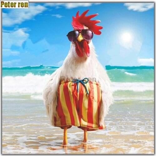 Peter ren DIY Diamond Embroidery Round Mosaic full Diamond Painting White chick 5D bead embroidery home decoration Glasses cock