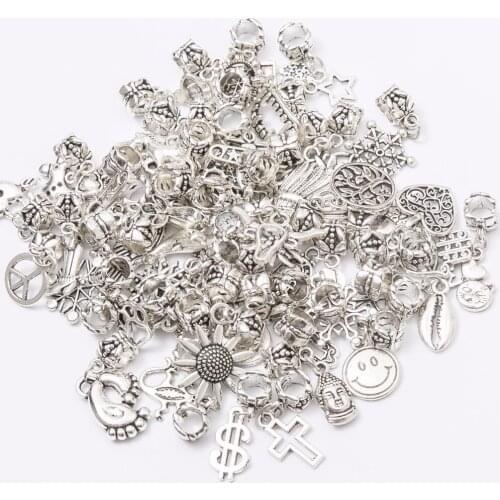 New Mix different 50pcs Vintage Big Hole Loose Beads European Pendant fit Pandora charm bracelet DIY Metal jewelry making