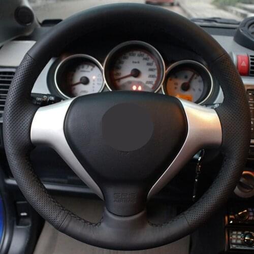 DIY Black Genuine Leather Car Accessories Steering Wheel Cover For Honda City 2007-2008 Fit 2007-2008 Jazz 2007-2008