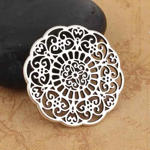 DoreenBeads Hollow Flower Zinc Based Alloy Connectors Round Silver Color Filigree Wholesale 31mm(1 2/8") x 31mm(1 2/8") 10 PCs