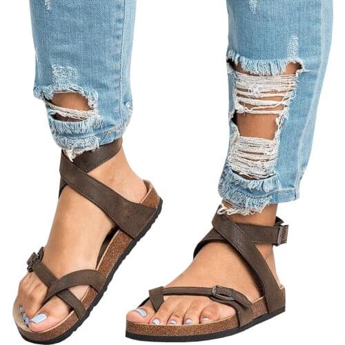 Dropshipping 2019 Summer Womens Flat-bottomed Pedal Sandals Feminina Belt Buckle Shoes Female Comfort Roman Sandals Plus Size