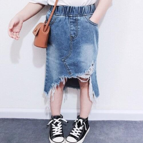 Girls denim skirts children fashion Asymmetrical hole skirts kids high waist skirts 2020 summer new skirts kids