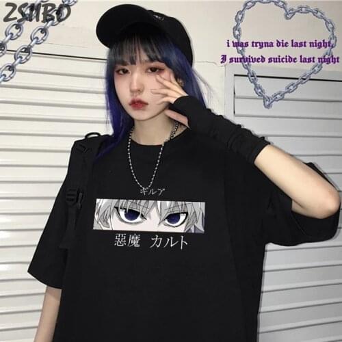 Harajuku Hunter X Hunter Anime Unisex Cool Print Mens Tshirt Killua Zoldyck Devil Eyes Short Sleeve T shirt Men Casual T-shirts