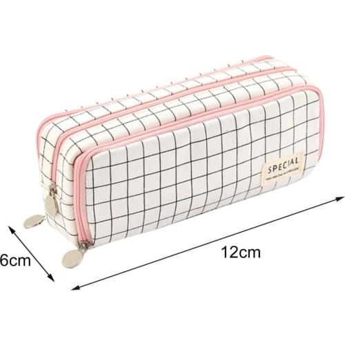 Canvas Portable Large Capacity Pencil Bag Multi Compartments Canvas Multi Pen Slots Mesh Pocket Washable Stationery Box