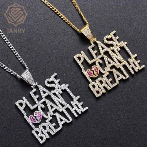 JANRY Please I Can't Breathe Personality Full Of Zircon English Letters Pendant Necklace Hip Hop Necklace With 60cm Chain