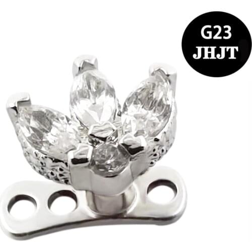 JHJT Cubic Zirconia Crystal Dermal Anchor G23 Titanium Skin Diver Micro Surface Piercing Body Jewelry