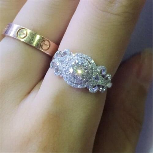 Shinning Female Lab Diamond Ring 925 sterling silver Engagement Wedding band Rings for Women Bridal Charm Party Jewelry