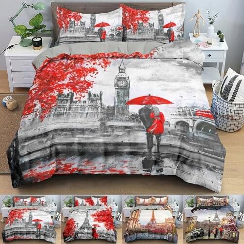 Paris Tower Bedding Set Oil Painting Duvet Cover Set Red Romantic Paris City Landscape Comforter Cover Home Textile