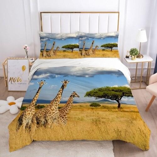 3D Bedding Sets Duvet Quilt Cover Set Comforter Pillowcase Bed Linens King Queen Full Double Single Animal Giraffe Home Texitle