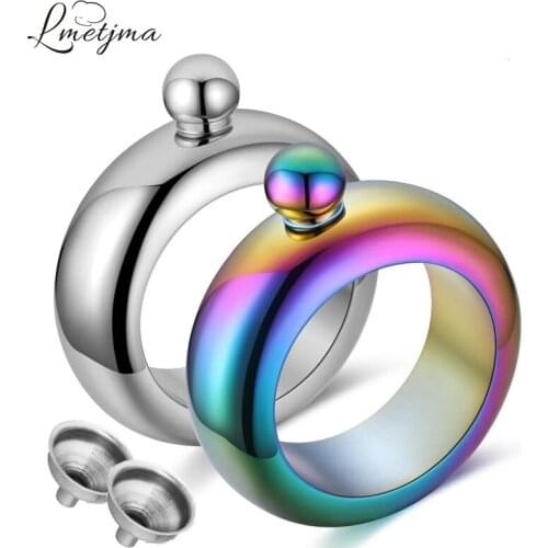 LMETJMA 3.5oz Rainbow Bracelet Bangle Hip Flask Portable Stainless Steel Hip Flask With Funnel Whiskey Flask Drinkware KC0056
