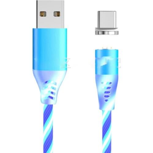 3A Magnetic USB Cable Glow Flash Phone Fast Charging Cable USB Type C Magnet Charger For Xiaomi Redmi K30 9 Micro USB Data Cord