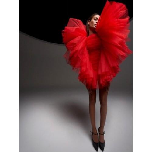 Cute Red Short Girls Prom Dresses Puffy Tiered Ruffles Tulle Show Tutu Women Dress Custom Made
