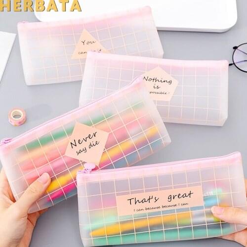 Minimalist Pencil Bag Pink School Supplies Storage Pencil Case Sundry Stationery Container Zipper Cartuchera Cosmetic Travel Bag