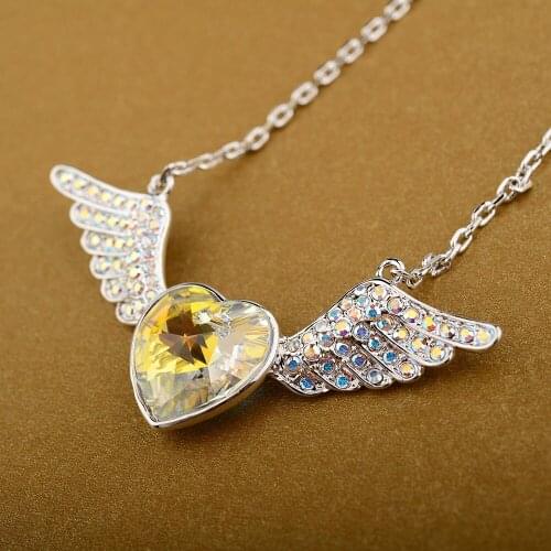 Fashion Jewelry Color Luxury Colorful Full Crystal Wing Heart Pendant Maxi Choker Pendants Necklaces For Women (DJ0658)