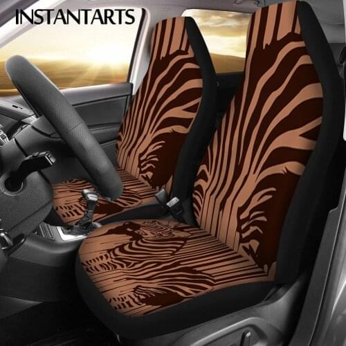 INSTANTARTS Fashionable Zebra Prints Slip-Resistant Car Seat Covers Durable Car Accessories Automobile Seats Protector Set of 2