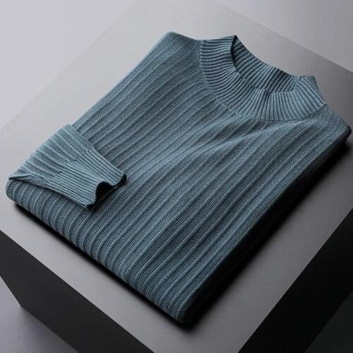 Classic Mock Neck Sweater Male High Quality Solid Color Thicken Stripe Mens Sweaters Fashion Fit Keep Warm Sweater Man 3XL