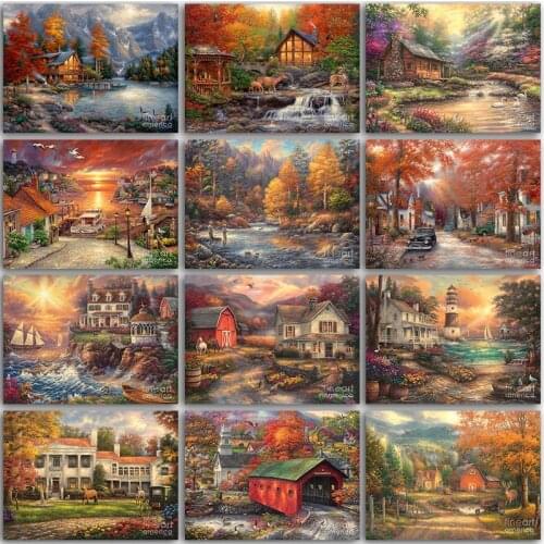 5D Diamond Painting Kit Paint City landscape scenery House deer animal horse swan embroidery mosaic Cross stitch home decor Sale