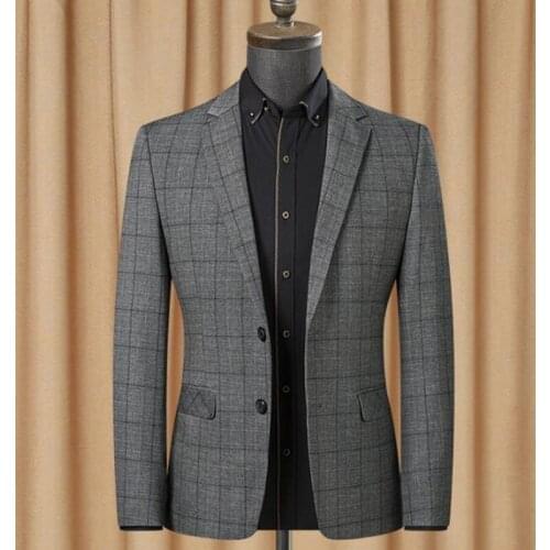 2021 New Men Spring Autumn Blazer Jacket Fashion Business Leisure Grid Suit Men Slim Fit Costume Homme Wedding Dress Suit