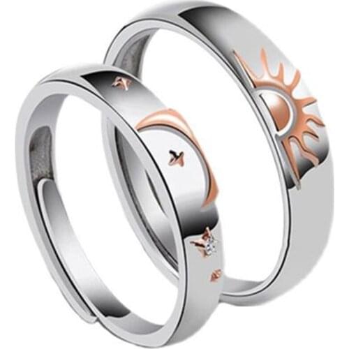 New 925 silver Adjustable Sun And Moon Couple Ring Simplicity Opening Rings For Women Men Engagement Ring Jewelry Party Gift