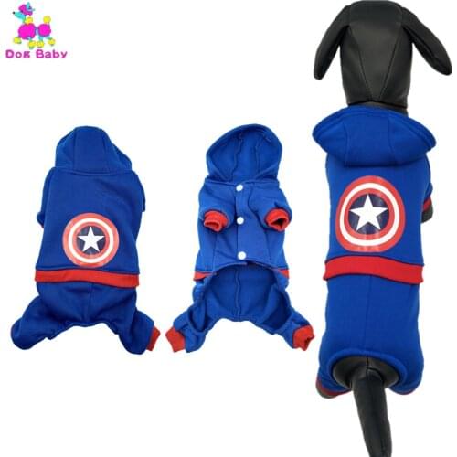 DOGBABY Autumn Winter Dog Coat Jacket 100% Cotton Print American Captain Pet Clothes Blue Color Warm Cute Dog Costume From China